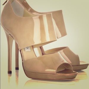 Jimmy Choo patent leather nude sandals/booties.